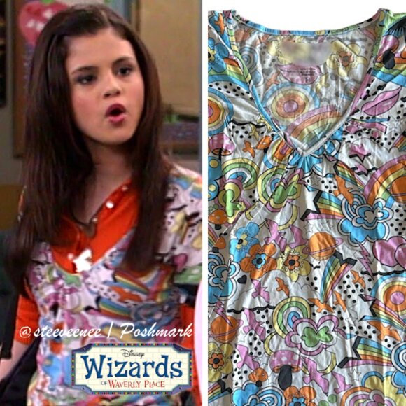 Multicolored Doodle V-Neck Tee T-Shirt ASO Alex Russo - Picture 1 of 8